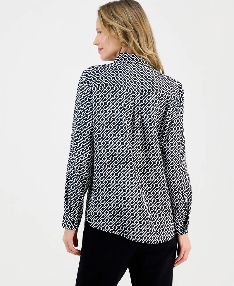 Kasper Women's Geometric-Print Button-Front Shirt