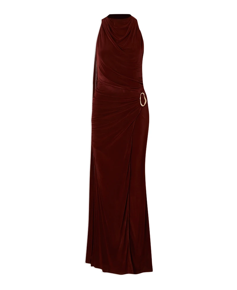 Karen Millen Women's Slinky Crepe High Neck Maxi Dress