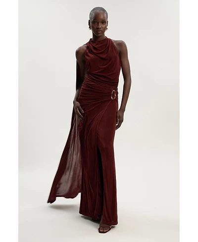 Karen Millen Women's Slinky Crepe High Neck Maxi Dress
