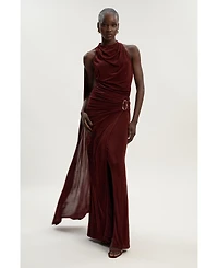 Karen Millen Women's Slinky Crepe High Neck Maxi Dress