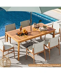 Gymax -Person Outdoor Acacia Wood Dining Table w/ 1.96'' Umbrella Hole Rectangular