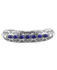 American West Jewelry Sterling Silver Lapis Gemstone Textured Cuff Bracelet
