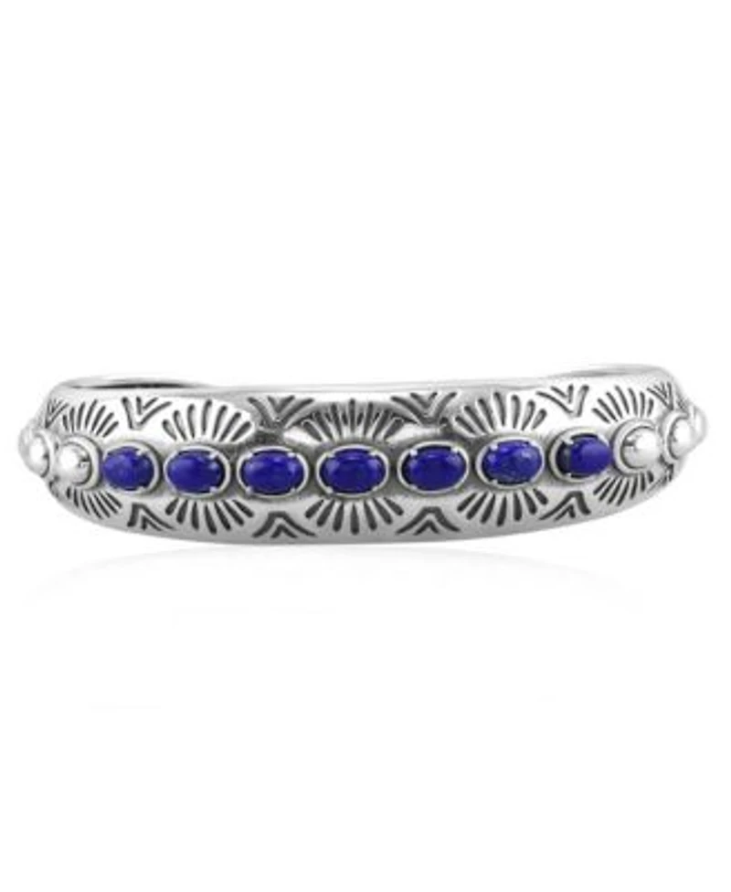 American West Jewelry Sterling Silver Lapis Gemstone Textured Cuff Bracelet Size Medium