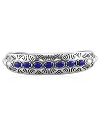 American West Jewelry Sterling Silver Lapis Gemstone Textured Cuff Bracelet Size Medium