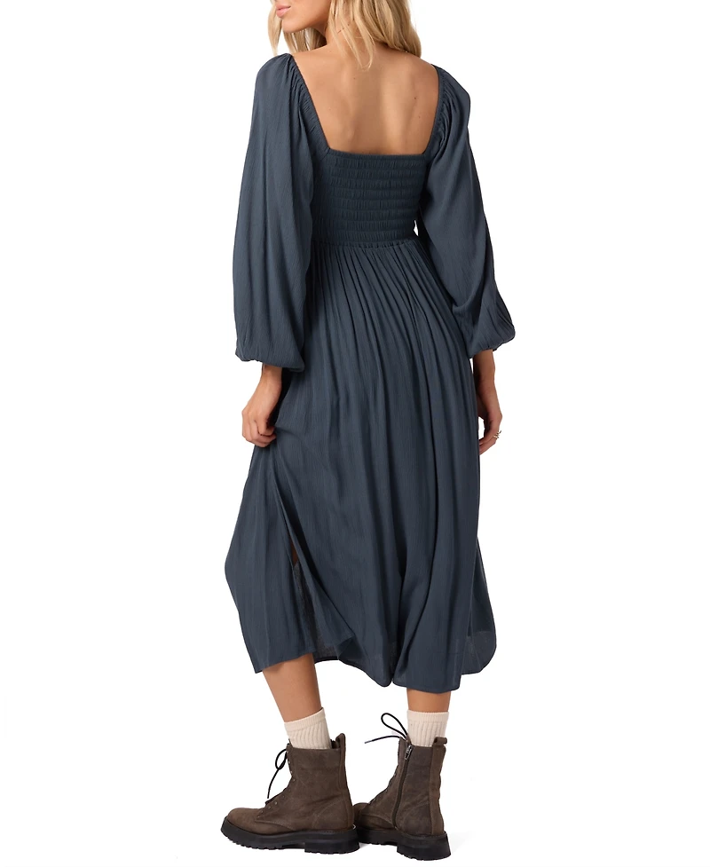 O'Neill Women's Gracyn Smocked Long Sleeve Midi Dress