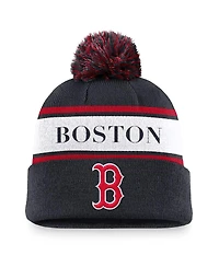 Nike Men's Navy Boston Red Sox Team Stripe Peak Cuffed Knit with Pom Hat