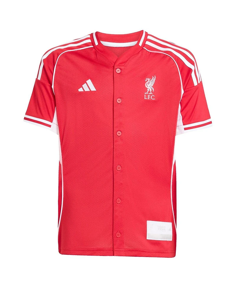 Adidas Big Boys and Girls Red Liverpool Full-Button Baseball Jersey