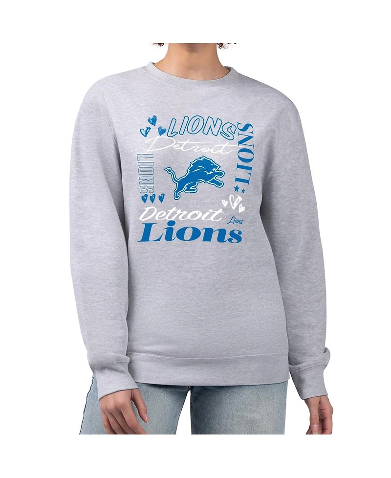 G-iii 4Her by Carl Banks Women's Heather Gray Detroit Lions Collage Graphic Fleece Pullover Sweatshirt