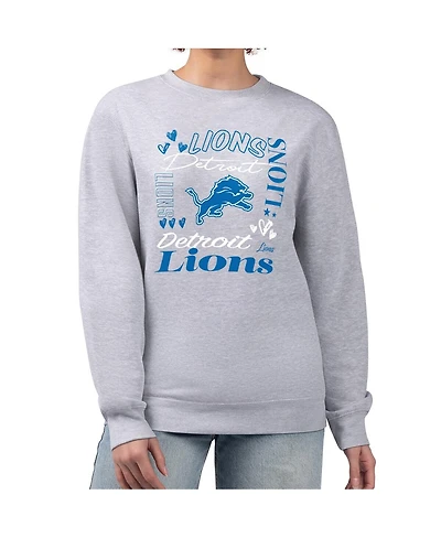G-iii 4Her by Carl Banks Women's Heather Gray Detroit Lions Collage Graphic Fleece Pullover Sweatshirt