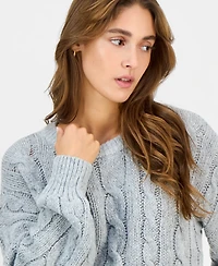 Hippie Rose Juniors' Chunky Cable-Knit Crewneck Sweater