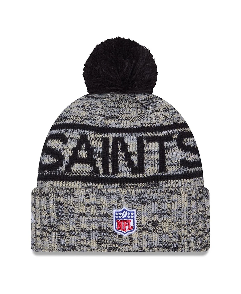 New Era Men's Black New Orleans Saints 2025 Sideline Cold Weather Cuffed Knit with Pom Hat