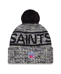 New Era Men's Black New Orleans Saints 2025 Sideline Cold Weather Cuffed Knit with Pom Hat