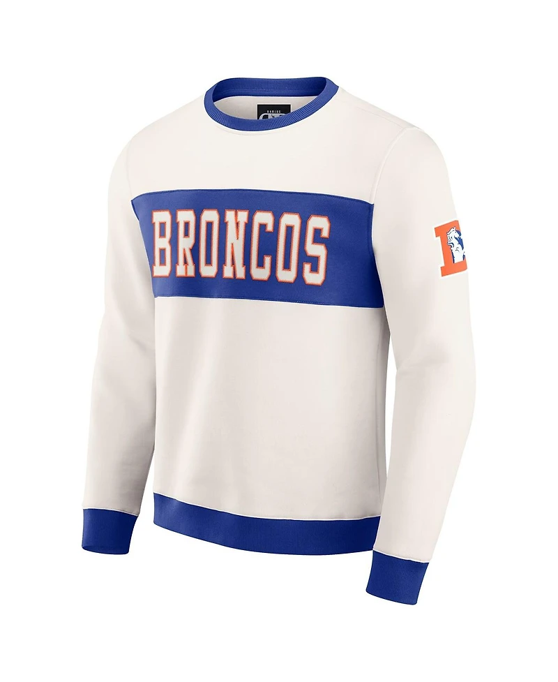 Darius Rucker Collection by Fanatics Men's Cream Denver Broncos Color Block Crewneck Sweatshirt