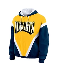 Wear by Erin Andrews Women's Gold/Navy Denver Nuggets Color Block Full-Zip Hoodie Windbreaker Jacket