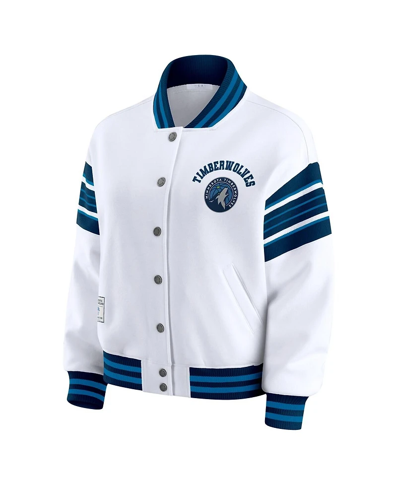Wear by Erin Andrews Women's White Minnesota Timberwolves Snap Front Fleece Sweatshirt