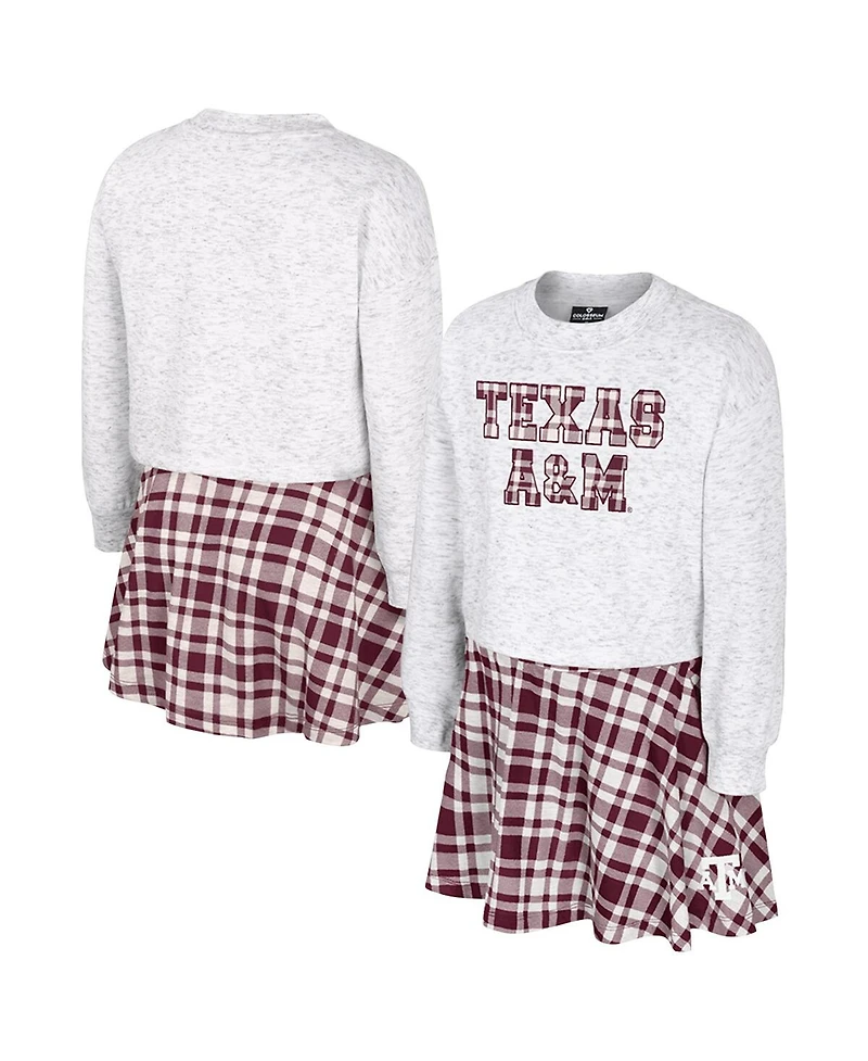 Colosseum Big Girls 2-Piece Gray Texas A&M Aggies Marceline Plaid Skirt and Top Set