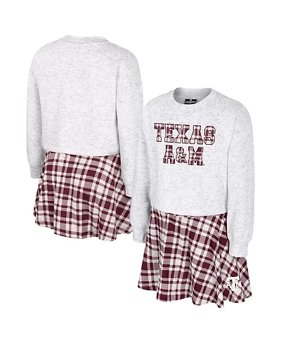 Colosseum Big Girls 2-Piece Gray Texas A&M Aggies Marceline Plaid Skirt and Top Set