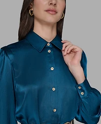 Karl Lagerfeld Paris Women's Collared Belted Shirt Dress