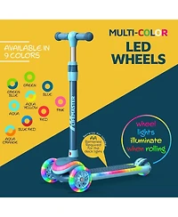 Lifemaster 3-Wheel Kids Scooter with Multi-Color Lights on Deck & Wheels – 5-Height Adjustable Handlebar, Wide Anti-Slip Deck, Child Safety Cer