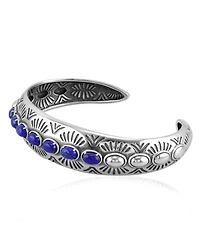 American West Jewelry Sterling Silver Lapis Gemstone Textured Cuff Bracelet