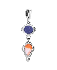 American West Jewelry Sterling Silver Pear and Oval Lapis and Orange Spiny Oyster Linear Pendant Enhancer