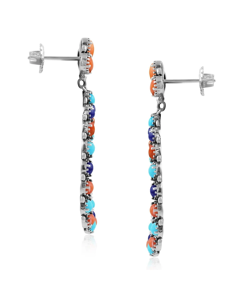 American West Jewelry Sterling Silver Orange Spiny Oyster, Turquoise and Lapis Teardrop Post Back Earrings