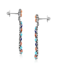 American West Jewelry Sterling Silver Orange Spiny Oyster, Turquoise and Lapis Teardrop Post Back Earrings