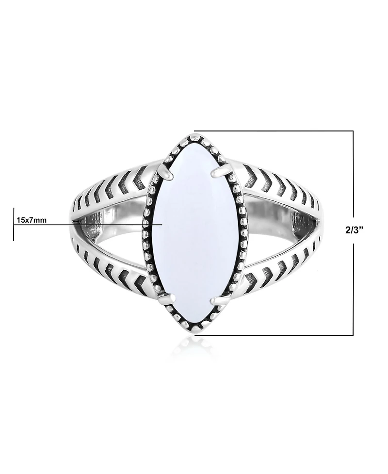 American West Jewelry Sterling Silver White Agate Marquise Split Shank Ring