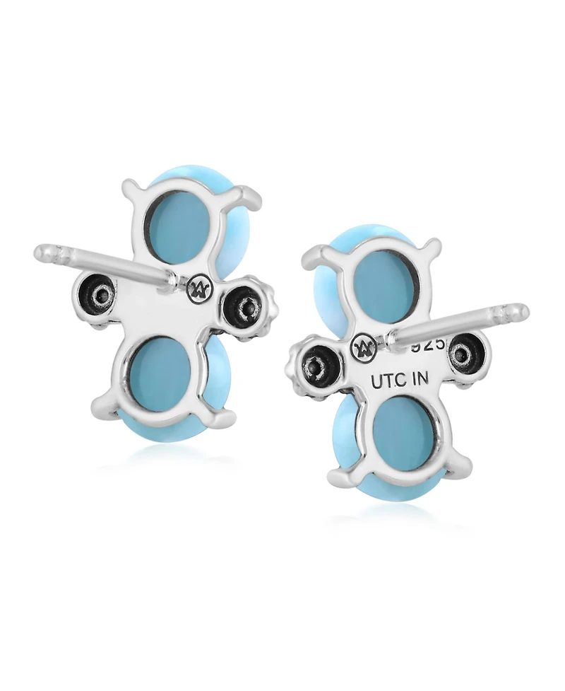 American West Jewelry Sterling Silver Round Larimar Concha Stud Earrings