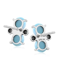 American West Jewelry Sterling Silver Round Larimar Concha Stud Earrings