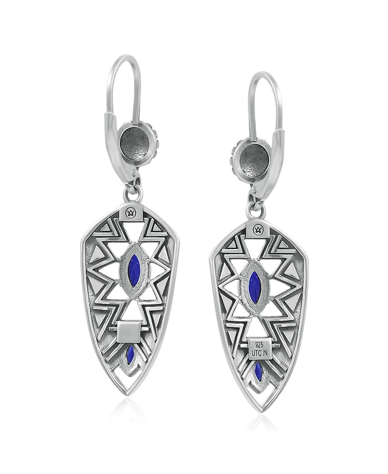 American West Jewelry Sterling Silver Marquise Lapis Patterned Lever Back Earrings