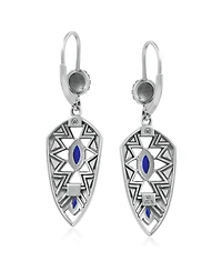 American West Jewelry Sterling Silver Marquise Lapis Patterned Lever Back Earrings