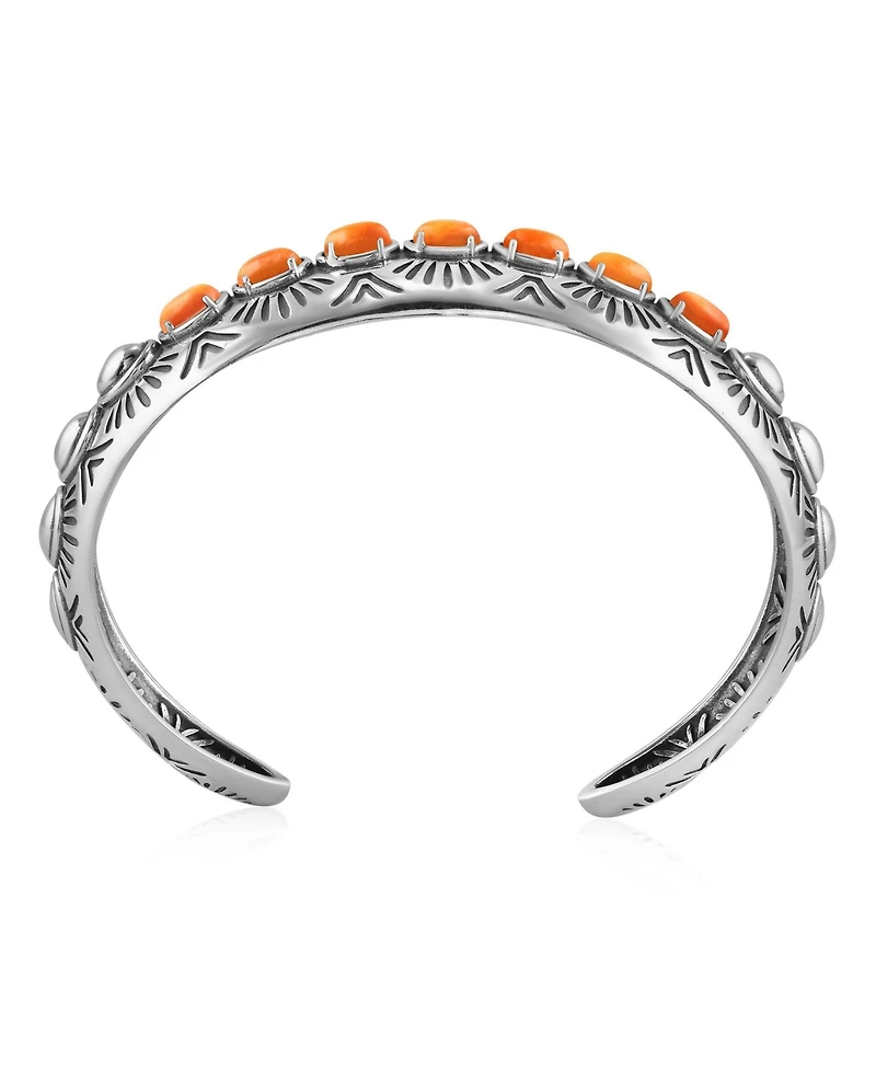 American West Jewelry Sterling Silver Orange Spiny Oyster Textured Cuff Bracelet