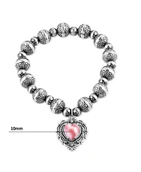 American West Jewelry Sterling Silver Rhodochrosite Heart Charm Bead Bracelet