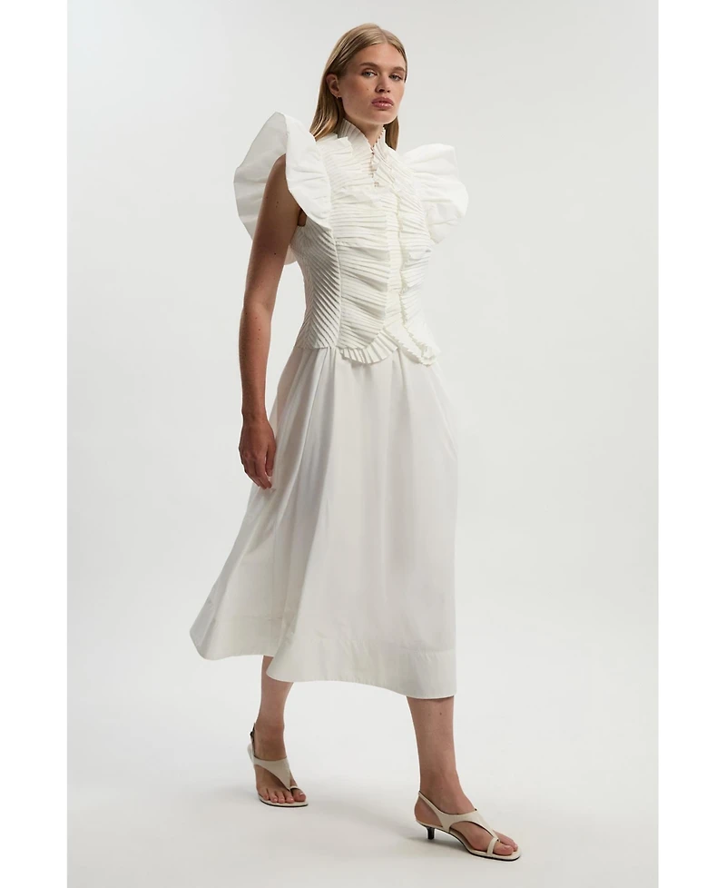 Karen Millen Women's Pleated Ruffle Sleeve Woven Maxi Dress