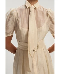 Karen Millen Women's Organdie Tie Neck Woven Midi Dress