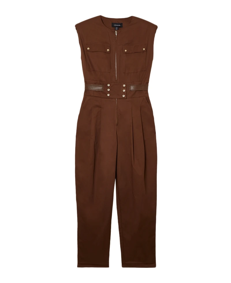 Karen Millen Women's Cotton & Faux Leather Utility Jumpsuit