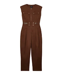 Karen Millen Women's Cotton & Faux Leather Utility Jumpsuit