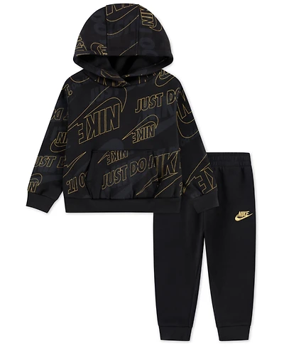 Nike Boys Toddler 2T-4T 2-Piece Sportswear Glow With Me Lightweight Fleece Hoodie and Pants Set