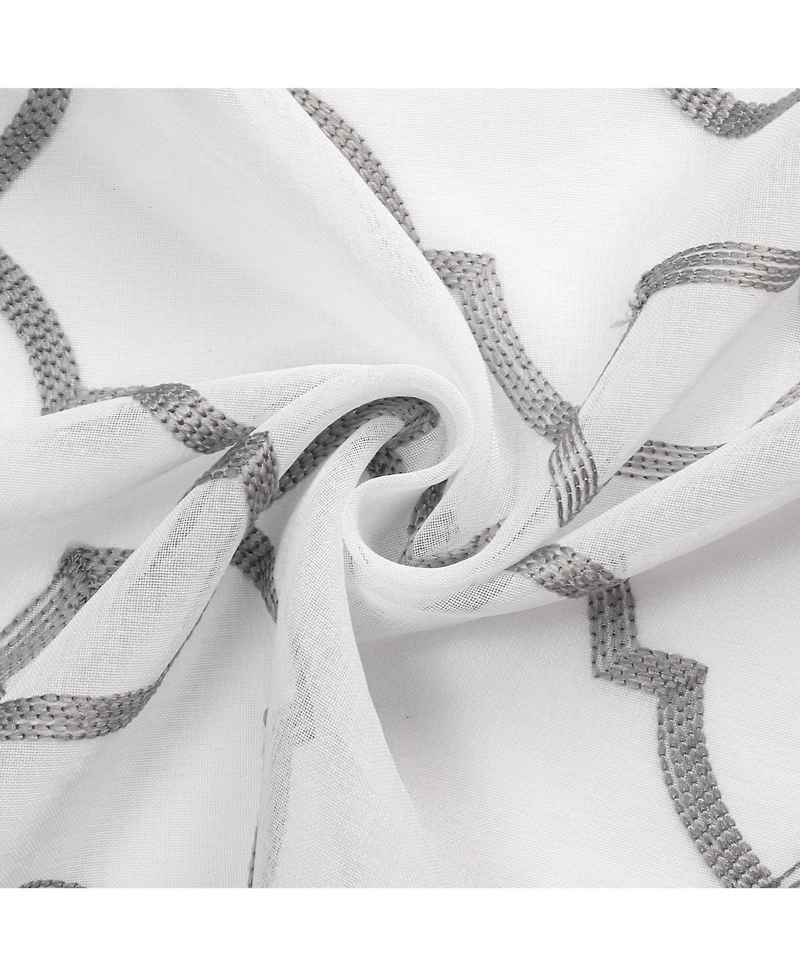 Kate Aurora Transcendence 1 Piece Grommet Top Embroidered Sheer Trellis Clover Window Curtain Panel - Silver