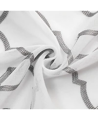Kate Aurora Transcendence 1 Piece Grommet Top Embroidered Sheer Trellis Clover Window Curtain Panel - Silver