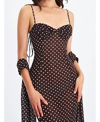 Miss Circle Women's Yadira Brown Base Polka Dot Chiffon Maxi Dress