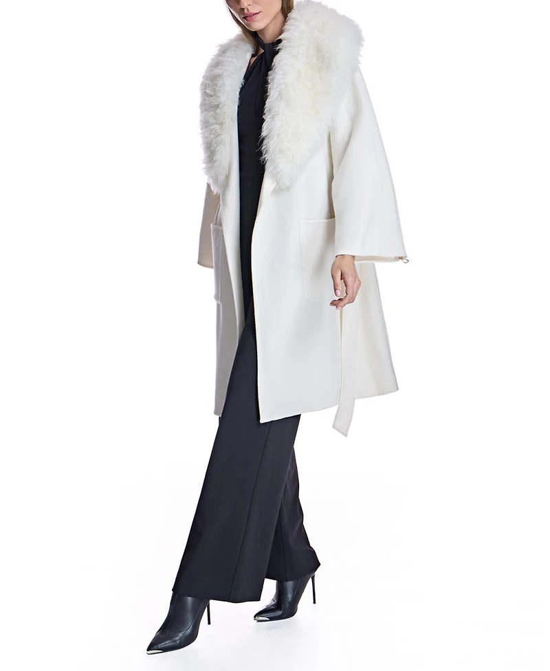 Julia & Stella by Maximilian Women's Wool Blend Belted Trim Coat