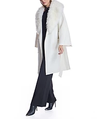 Julia & Stella by Maximilian Women's Wool Blend Belted Trim Coat