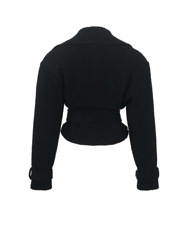 Miss Circle Women's Dara Black Wool Blend Cropped Double-Breasted Belted Coat