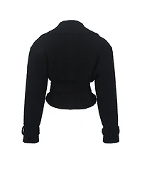 Miss Circle Women's Dara Black Wool Blend Cropped Double-Breasted Belted Coat