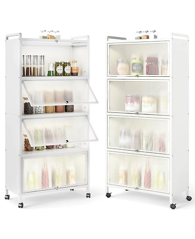 Costway Mdf 4-Tier Freestanding Bathroom Storage Cabinet with Door for Small Spaces