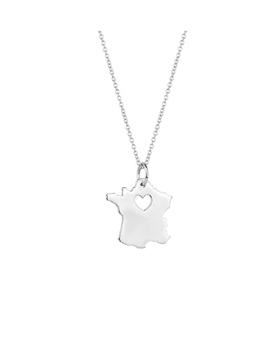 Spero London Love France Map Heart Necklace Sterling Silver