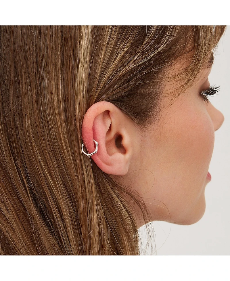 Bone Shape Hexagonal Huggie Hoop Earrings in Sterling Silver