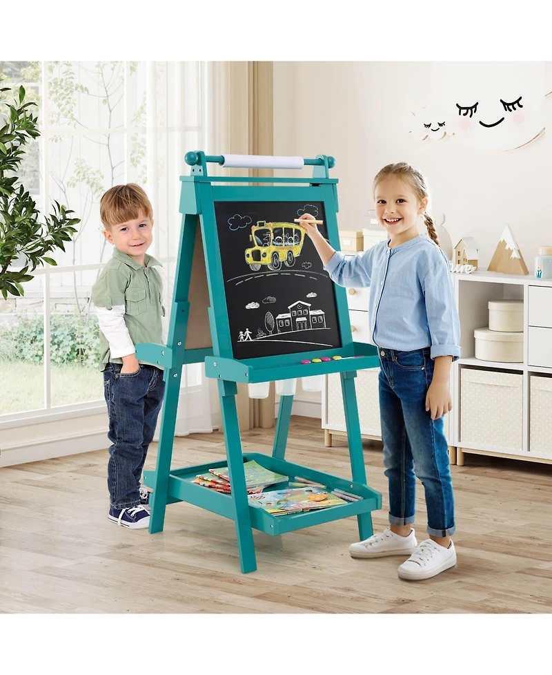 Costway Foldable Easel for Kids 3-in-1 Double-sided Art with Chalkboard